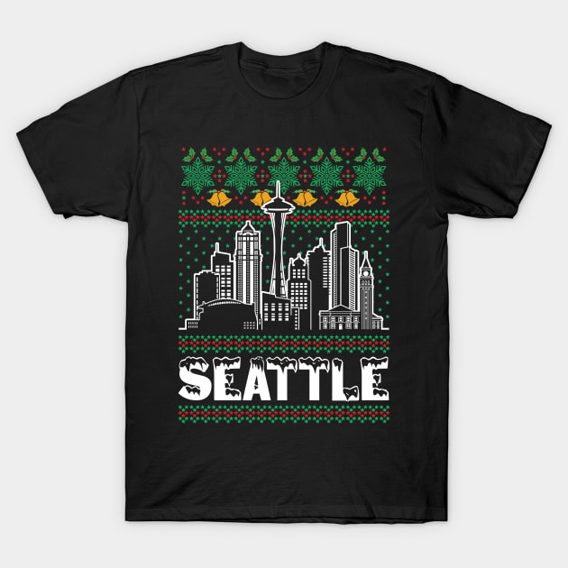 Seattle Washington Ugly Christmas T-Shirt by traveltravelamerica